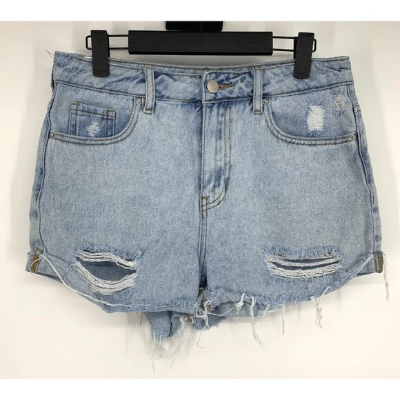 Pacsun Mom Shorts Blue Distressed Denim Fray Cutoff High Rise - Picture 2 of 16